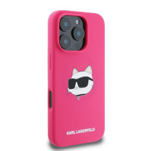 KARL LAGERFELD IPHONE 16 Pro Max dėklas, suderinamas su MagSafe KLHMP16XSCHPPLF (su sidabriniu Choupette galvos raštu), 