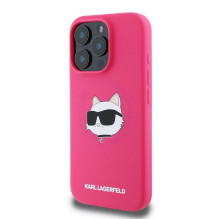 KARL LAGERFELD IPHONE 16 Pro Max dėklas, suderinamas su MagSafe KLHMP16XSCHPPLF (su sidabriniu Choupette galvos raštu), 