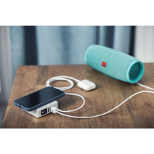 Multifunction charger Forcell F-Energy 4in1 2 x USB A + USB C 15W + power bank 8000mAh + wireless charging white Multifunction charger Forcell F-Energy 4in1 2 x USB A + USB C 15W + power bank 8000mAh + wireless charging white