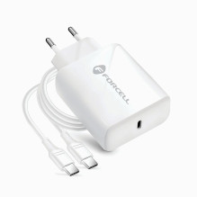 Telefono įkroviklis Forcell F-Energy USB C QC4.0 PD 3A 25W + laidas USB C į USB C TFK-TC-25WPD baltas