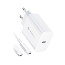 Telefono įkroviklis Forcell F-Energy USB C QC4.0 PD 3A 25W + laidas USB C į USB C TFK-TC-25WPD baltas