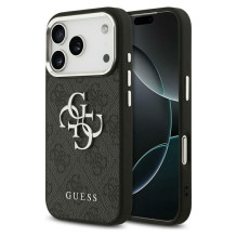 GUESS dėklas, skirtas IPHONE 17 Pro Max GUHCP17XP4G4SMCK (PU W / Big 4G Classic Logo) sidabrinės juodos spalvos
