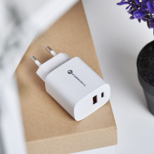 Telefono įkroviklis Forcell F-Energy USB C + USB A QC4.0 PD 3A 30W TFK-TC-30WPD baltas