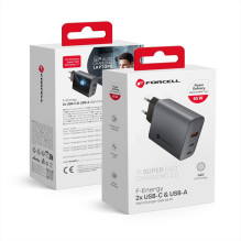 Telefono įkroviklis Forcell F-Energy GaN 2 x USB C + USB A QC4.0 PD 4A 65W VT-42B pilkas Telefono įkroviklis Forcell F-Energy GaN 2 x USB C + USB A QC4.0 PD 4A 65W VT-42B pilkas