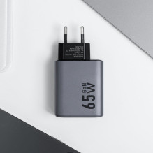 Telefono įkroviklis Forcell F-Energy GaN 2 x USB C + USB A QC4.0 PD 4A 65W VT-42B pilkas Telefono įkroviklis Forcell F-Energy GaN 2 x USB C + USB A QC4.0 PD 4A 65W VT-42B pilkas