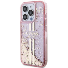 GUESS dėklas, skirtas IPHONE 15 Pro GUHCP15LLFCSEGP (skystų blizgučių aukso juostelėmis), rožinis GUESS dėklas, skirtas IPHONE 15 Pro GUHCP15LLFCSEGP (skystų blizgučių aukso juostelėmis), rožinis