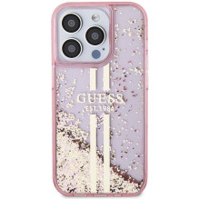 GUESS dėklas, skirtas IPHONE 15 Pro GUHCP15LLFCSEGP (skystų blizgučių aukso juostelėmis), rožinis GUESS dėklas, skirtas IPHONE 15 Pro GUHCP15LLFCSEGP (skystų blizgučių aukso juostelėmis), rožinis