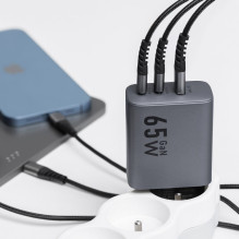 Phone charger Forcell F-Energy GaN 2 x USB C + USB A QC4.0 PD 4A 65W VT-42B gray Phone charger Forcell F-Energy GaN 2 x USB C + USB A QC4.0 PD 4A 65W VT-42B gray