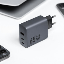 Telefono įkroviklis Forcell F-Energy GaN 2 x USB C + USB A QC4.0 PD 4A 65W VT-42B pilkas Telefono įkroviklis Forcell F-Energy GaN 2 x USB C + USB A QC4.0 PD 4A 65W VT-42B pilkas