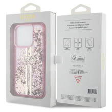 GUESS dėklas, skirtas IPHONE 15 Pro GUHCP15LLFCSEGP (skystų blizgučių aukso juostelėmis), rožinis GUESS dėklas, skirtas IPHONE 15 Pro GUHCP15LLFCSEGP (skystų blizgučių aukso juostelėmis), rožinis