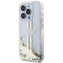 GUESS case for IPHONE 15 Pro GUHCP15LLFCSEGT (Liquid Glitter Gold Stripes) transparent