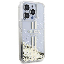 GUESS case for IPHONE 15 Pro GUHCP15LLFCSEGT (Liquid Glitter Gold Stripes) transparent