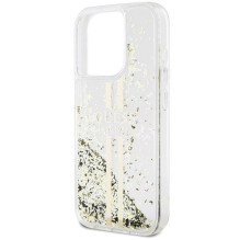 GUESS case for IPHONE 15 Pro GUHCP15LLFCSEGT (Liquid Glitter Gold Stripes) transparent