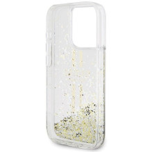 GUESS case for IPHONE 15 Pro GUHCP15LLFCSEGT (Liquid Glitter Gold Stripes) transparent