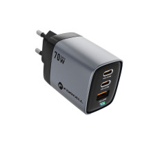 Telefono įkroviklis Forcell F-Energy GaN III 2 x USB C + USB A QC4.0 3,45A PD 70W SAM SFC2.0 su LCD ekranu VT-37 pilkas Telefono įkroviklis Forcell F-Energy GaN III 2 x USB C + USB A QC4.0 3,45A PD 70W SAM SFC2.0 su LCD ekranu VT-37 pilkas