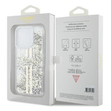 GUESS case for IPHONE 15 Pro GUHCP15LLFCSEGT (Liquid Glitter Gold Stripes) transparent