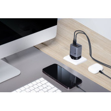 Telefono įkroviklis Forcell F-Energy GaN III 2 x USB C + USB A QC4.0 3,45A PD 70W SAM SFC2.0 su LCD ekranu VT-37 pilkas Telefono įkroviklis Forcell F-Energy GaN III 2 x USB C + USB A QC4.0 3,45A PD 70W SAM SFC2.0 su LCD ekranu VT-37 pilkas
