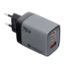 Telefono įkroviklis Forcell F-Energy GaN III 2 x USB C + USB A QC4.0 3,45A PD 70W SAM SFC2.0 su LCD ekranu VT-37 pilkas Telefono įkroviklis Forcell F-Energy GaN III 2 x USB C + USB A QC4.0 3,45A PD 70W SAM SFC2.0 su LCD ekranu VT-37 pilkas