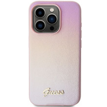 GUESS dėklas, skirtas IPHONE 14 Pro GUHCP14LPSAIRSP (Saffiano Iridescent Script) rožinis