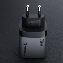 Telefono įkroviklis Forcell F-Energy GaN III 2 x USB C + USB A QC4.0 3,45A PD 70W SAM SFC2.0 su LCD ekranu VT-37 pilkas Telefono įkroviklis Forcell F-Energy GaN III 2 x USB C + USB A QC4.0 3,45A PD 70W SAM SFC2.0 su LCD ekranu VT-37 pilkas