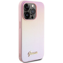 GUESS dėklas, skirtas IPHONE 14 Pro GUHCP14LPSAIRSP (Saffiano Iridescent Script) rožinis