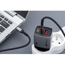Phone charger Forcell F-Energy GaN III 2 x USB C + USB A QC4.0 3,45A PD 70W SAM SFC2.0 with display LCD VT-37 gray