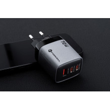 Telefono įkroviklis Forcell F-Energy GaN III 2 x USB C + USB A QC4.0 3,45A PD 70W SAM SFC2.0 su LCD ekranu VT-37 pilkas Telefono įkroviklis Forcell F-Energy GaN III 2 x USB C + USB A QC4.0 3,45A PD 70W SAM SFC2.0 su LCD ekranu VT-37 pilkas