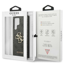 GUESS dėklas, skirtas SAMSUNG S24 Ultra GUHCS24L4GMGGR (odinis 4G metalinis logotipas), juodas GUESS dėklas, skirtas SAMSUNG S24 Ultra GUHCS24L4GMGGR (odinis 4G metalinis logotipas), juodas