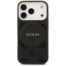 GUESS dėklas, skirtas IPHONE 17 Pro, suderinamas su MagSafe GUHMP17LPSAMSECK (PU W / Peony Hot Stamp), juodas