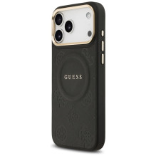 GUESS dėklas, skirtas IPHONE 17 Pro Max, suderinamas su MagSafe GUHMP17XPSAMSECK (PU W / Peony Hot Stamp), juodas