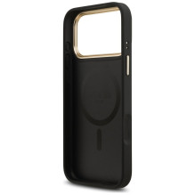 GUESS dėklas, skirtas IPHONE 17 Pro Max, suderinamas su MagSafe GUHMP17XPSAMSECK (PU W / Peony Hot Stamp), juodas