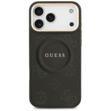 GUESS case for IPHONE 17 Pro Max compatible with MagSafe GUHMP17XPSAMSECK (PU W / Peony Hot Stamp) black