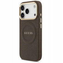 GUESS dėklas, skirtas IPHONE 17 Pro, suderinamas su MagSafe GUHMP17LPSAMSECW (PU W / Peony Hot Stamp), rudas