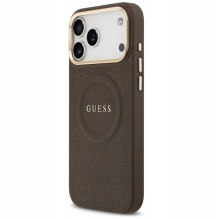 GUESS dėklas, skirtas IPHONE 17 Pro Max, suderinamas su MagSafe GUHMP17XPSAMSECW (PU W / Peony Hot Stamp), rudas