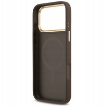 GUESS dėklas, skirtas IPHONE 17 Pro Max, suderinamas su MagSafe GUHMP17XPSAMSECW (PU W / Peony Hot Stamp), rudas