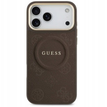 GUESS dėklas, skirtas IPHONE 17 Pro Max, suderinamas su MagSafe GUHMP17XPSAMSECW (PU W / Peony Hot Stamp), rudas
