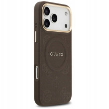 GUESS dėklas, skirtas IPHONE 17 Pro Max, suderinamas su MagSafe GUHMP17XPSAMSECW (PU W / Peony Hot Stamp), rudas