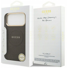 GUESS dėklas, skirtas IPHONE 17 Pro Max, suderinamas su MagSafe GUHMP17XPSAMSECW (PU W / Peony Hot Stamp), rudas