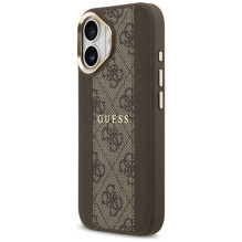 GUESS dėklas, skirtas IPHONE 17, suderinamas su MagSafe GUHMP17SPG4SEMCW (PU su 4G juostele), rudas