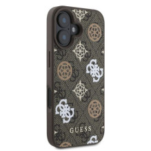 GUESS dėklas, skirtas IPHONE 16, suderinamas su „MagSafe GUHMP16SP4PWPW“ (PU bijūno rašto 4G fone), rudas