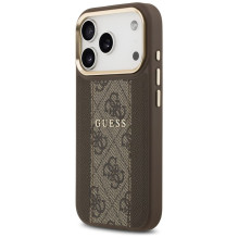 GUESS dėklas, skirtas IPHONE 17 Pro, suderinamas su MagSafe GUHMP17LPG4SEMCW (PU su 4G juostele), rudas