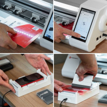 Pažangi plėvelės pjovimo mašina „Forcell“ su pozicionavimo įrankiu, balta