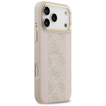 GUESS dėklas, skirtas IPHONE 17 Pro Max, suderinamas su MagSafe GUHMP17XPG4SEMCP (PU su 4G juostele), rožinis