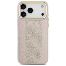 GUESS dėklas, skirtas IPHONE 17 Pro Max, suderinamas su MagSafe GUHMP17XPG4SEMCP (PU su 4G juostele), rožinis