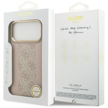GUESS dėklas, skirtas IPHONE 17 Pro Max, suderinamas su MagSafe GUHMP17XPG4SEMCP (PU su 4G juostele), rožinis