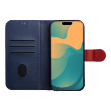iPhone 17 Split Book atverčiamas dėklas, tamsiai mėlynas ir raudonas