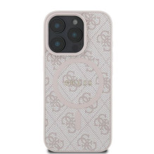 GUESS dėklas, skirtas IPHONE 16 Pro, suderinamas su „MagSafe GUHMP16LG4GFRP“ (PU 4G Ring Classic Logo), rožinis