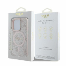 GUESS dėklas, skirtas IPHONE 16 Pro, suderinamas su „MagSafe GUHMP16LG4GFRP“ (PU 4G Ring Classic Logo), rožinis