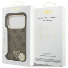 GUESS dėklas, skirtas IPHONE 17 Pro, suderinamas su MagSafe GUHMP17LP4GTDGMW (4G PU su trikampio logotipu), aukso rudos 