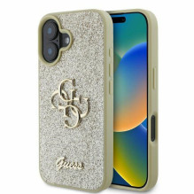 GUESS dėklas IPHONE 16 GUHCP16SHG4SGD (fiksuotas blizgučiais, didelis 4G), auksinis